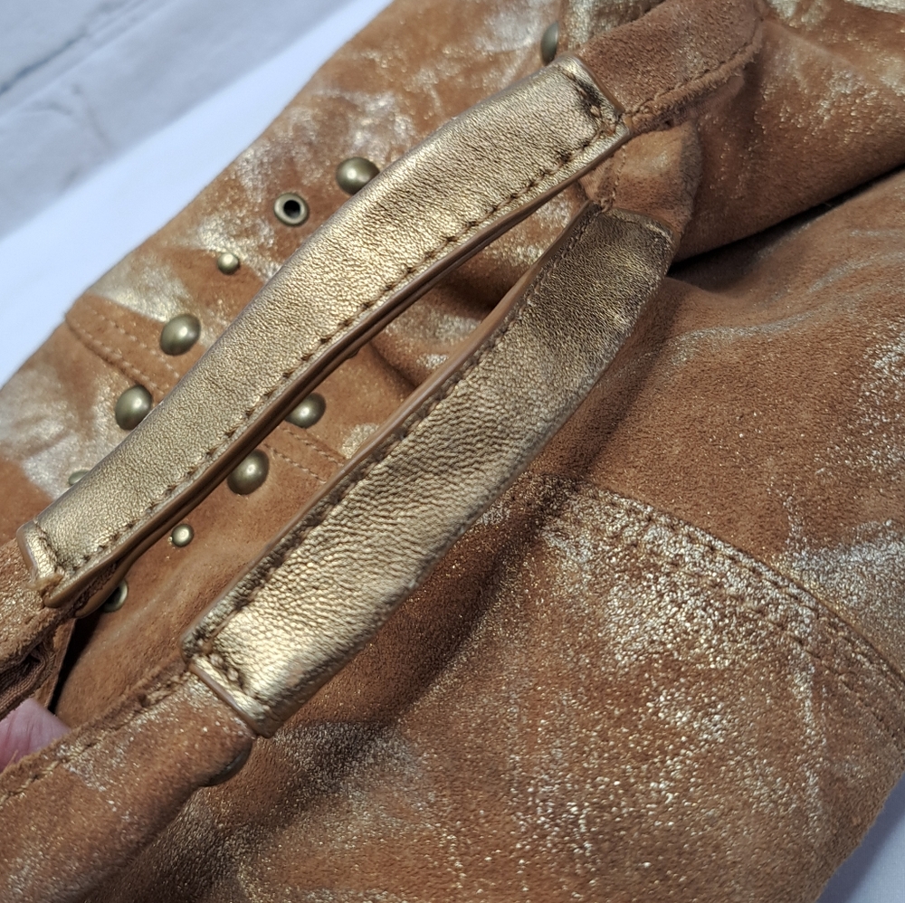 'THE LIMITED' GOLDEN GODDESS LEATHER HOBO STUDDED SHOULDER BAG TOP-ZIP - Picture 11 of 15